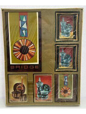 1960s Vintage Bridge Card Game Set w/ Ashtrays Hostess Giftpak By Stancraft MCM